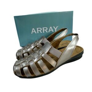 Array Womens Santa Cruz Leather Comfort Slingback Sandals - Pewter Wide